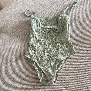 Gilly Hicks by Hollister | Lace Bodysuit in Sage Green Onepiece